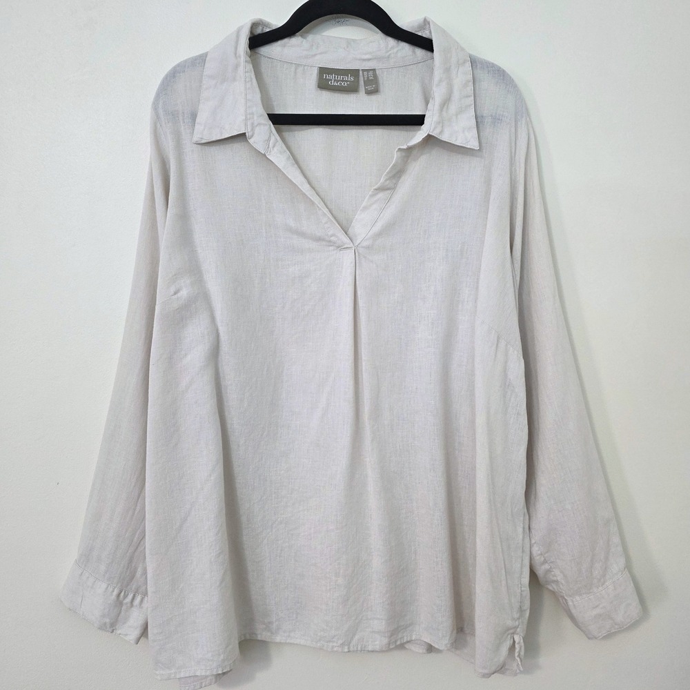 Denim & Co Naturals Linen Blend Tunic‎ Top Sz 2X Oatmeal Neutral Beachy Boho QVC